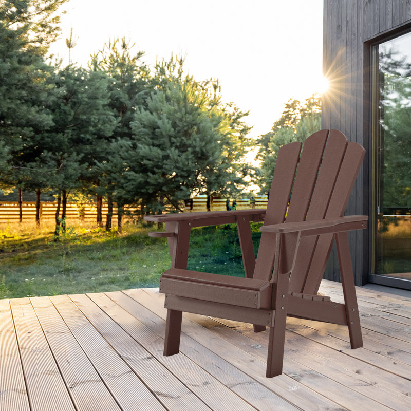 EROMMY Durable Adirondack Chair patio Chairs Fire Pit Chairs Hdpe Poly Lumber With Cup Holder All weather Resistant Suitable For Lawn Backyard Garden Patio Camping Easy To Install Wayfair